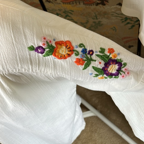 VINTAGE HOMEMADE EMBROIDERED WHITE BOHO HIPPIE LONG SLEEVE NO TAGS SZ M/S - Picture 4 of 13